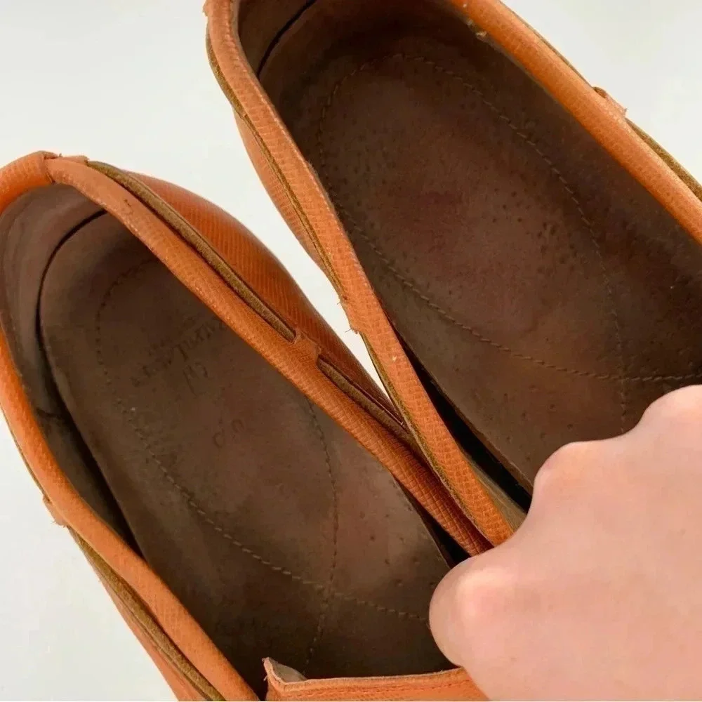 Polo mens flats size 11 Blackley orange leather 90s vintage preppy boat shoes